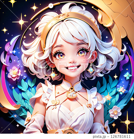 ペーパークラフト風の立体感がある華やかな女性像 アイコンなど、1:1サイズ ペーパークラフト風の立体感がある華やかな女性像 アイコンなど、1:1サイズ 126781611