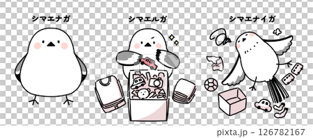Illustration of a chickadee trying to tidy up but unable to do so 126782167