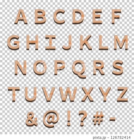Set of wooden alphabets and symbols, white background, 3D production 126782414
