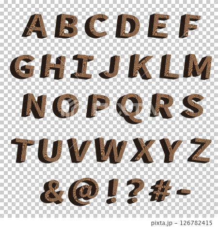 木製のアルファベットと記号のセット、白い背景、3D制作 木製のアルファベットと記号のセット、白い背景、3D制作 126782415