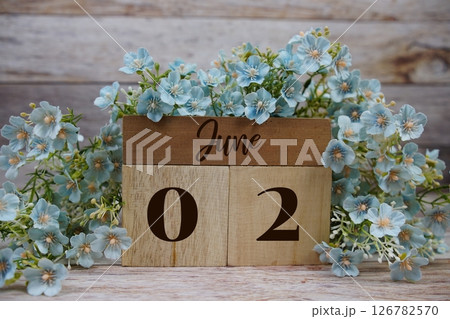 Wooden Calendar Showing the Date of June 2nd. Day 2 of Wooden Calendar Showing the Date of June 2nd. Day 2 of 126782570