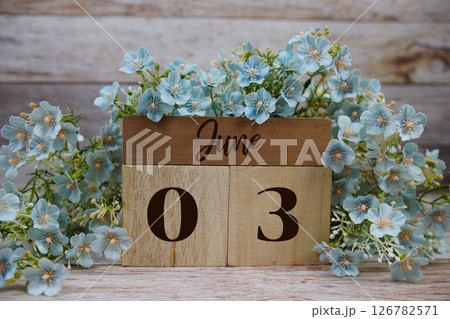 Wooden Calendar Showing the Date of June 3rd. Day 3 of June Wooden Calendar Showing the Date of June 3rd. Day 3 of June 126782571