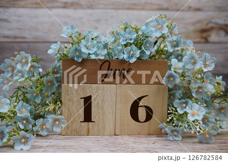 Wooden Calendar Showing the Date of June 16th. Day 16 of 126782584