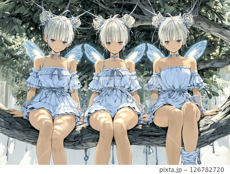 笑顔のピクシー妖精3姉妹のイラスト素材 126782720
