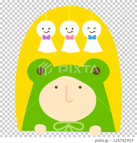 てるてる坊主を飾るカエルの格好をした人 126782955