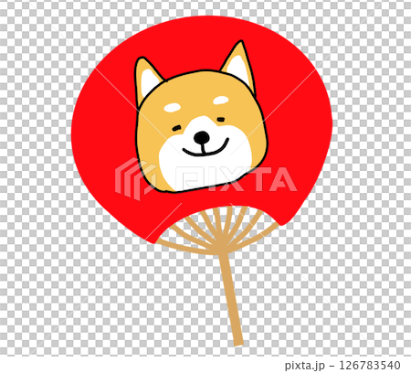 赤いうちわに描かれたしばいぬ 126783540