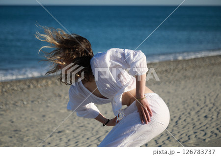 Calabria Dancer Girl On The Beach Near The Sea 126783737