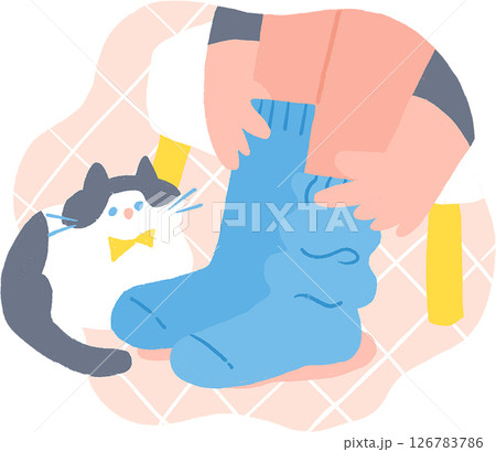 靴下を履いている人と猫 靴下を履いている人と猫 126783786