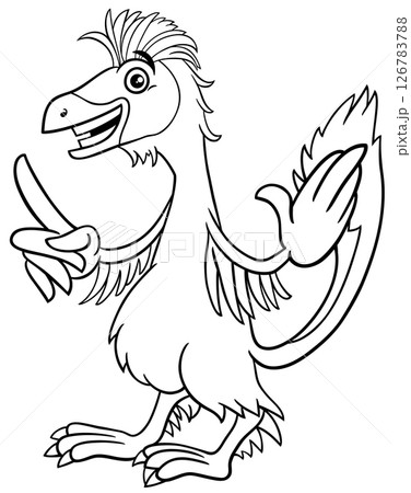 cartoon Caudipteryx or feathered dinosaur character coloring page 126783788
