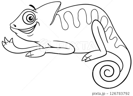 happy cartoon chameleon reptile animal character coloring page 126783792