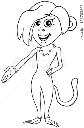 funny cartoon female monkey animal character coloring page 126783803