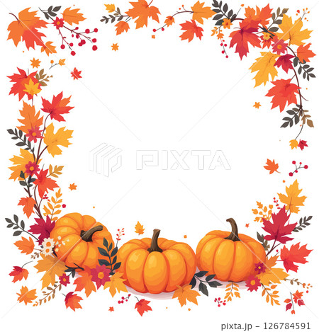 Vsai autumn frame with pumpkins and colorful leaves creating a festive border Vsai autumn frame with pumpkins and colorful leaves creating a festive border 126784591