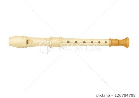 リコーダーの水彩イラスト・音楽学習や教材に使える木製風楽器素材 126784709