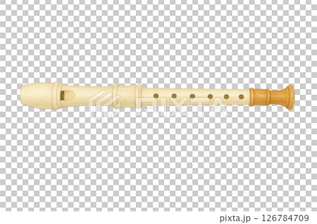 リコーダーの水彩イラスト・音楽学習や教材に使える木製風楽器素材 126784709