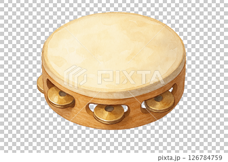 手鼓的水彩插圖，木製樂器的簡單手繪風格材料 126784759