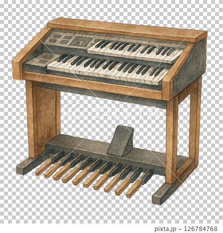電子オルガンの水彩イラスト・音楽教室や教材に使える手描き鍵盤楽器素材 126784768