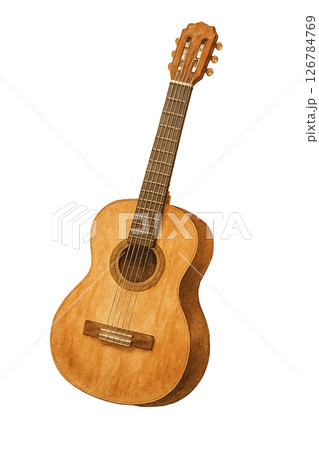 クラシックギターの水彩イラスト・音楽教材やアートデザインに使える手描き素材 126784769