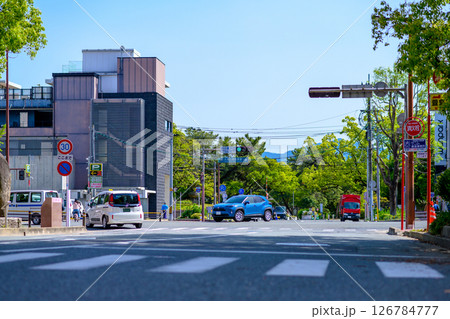 福岡市中央区大濠公園北側方面の景色　西公園入口の信号　 126784777