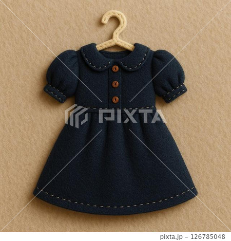 フエルト素材の黒のワンピ＾ス 126785048