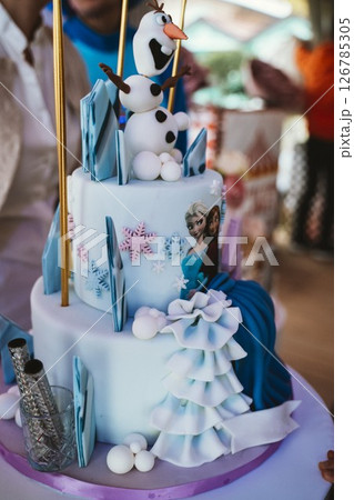 Frozen-Themed Birthday Cake with Olaf Topper Frozen-Themed Birthday Cake with Olaf Topper 126785305
