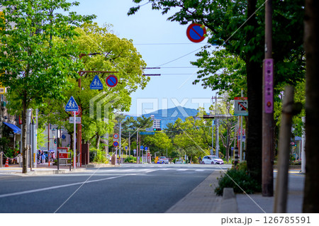 福岡市中央区大濠公園北側方面の景色 西公園入口の信号までの道路 福岡市中央区大濠公園北側方面の景色 西公園入口の信号までの道路 126785591