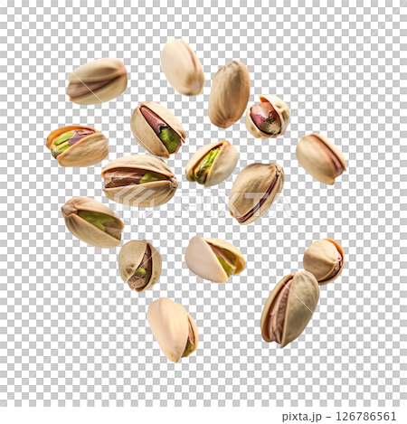 Falling pistachio nuts isolated on a white 126786561