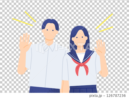 A girl wearing a sailor suit. Male and female students wearing summer uniforms. Vector illustration material 126787236