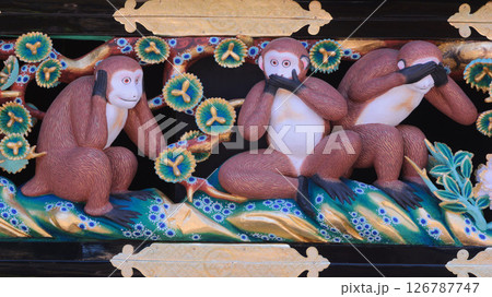 日光市　日光東照宮　神厩舎　猿の彫刻 126787747