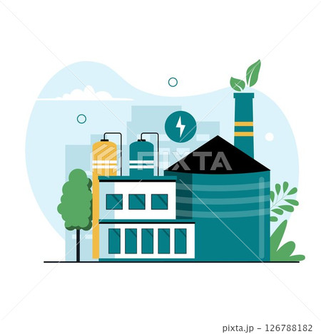 Green Electricity Factory Illustration with Eco-Friendly Power Plant and Trees Green Electricity Factory Illustration with Eco-Friendly Power Plant and Trees 126788182