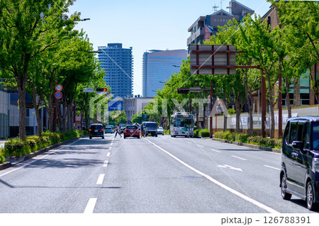 福岡市中央区荒戸那の津通りの景色 当仁小学校前の信号 黒門川通り 福岡ドーム、福岡タワー方面 福岡市中央区荒戸那の津通りの景色 当仁小学校前の信号 黒門川通り 福岡ドーム、福岡タワー方面 126788391
