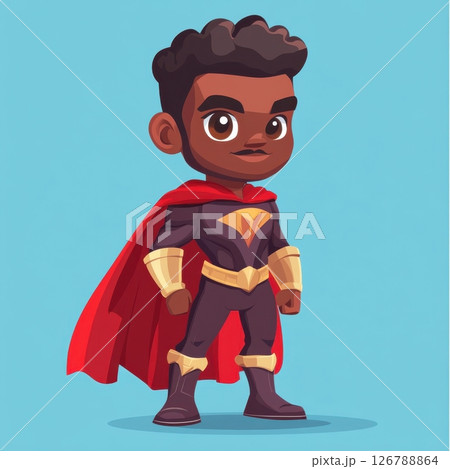 African American Cartoon Hero Vector Character with Cape and Powers African American Cartoon Hero Vector Character with Cape and Powers 126788864