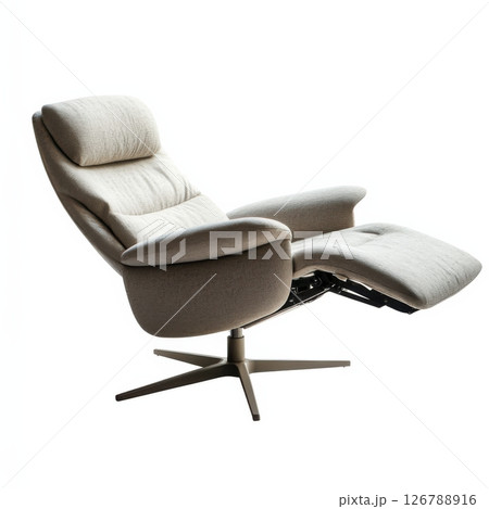 Modern Reclining Chair with Footrest Isolated on White Background 126788916