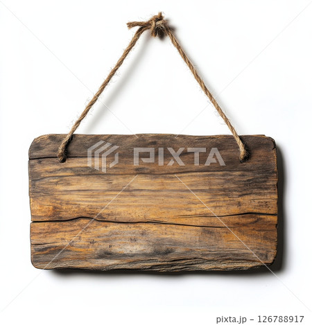 Rustic Wooden Hanging Sign with Natural Rich Textures 126788917
