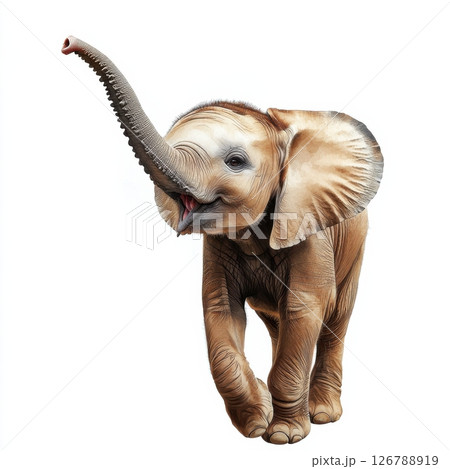 Joyful Baby Elephant Playing in Gentle Water with Artistic Touch 126788919