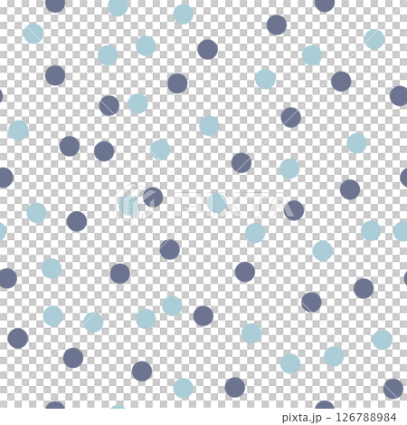Soft pastel polka dot seamless pattern with light blue and navy dots on white background. Minimalist retro repeat design for baby textiles, nursery wallpaper, and Scandinavian home decor. 126788984