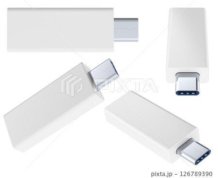 Modern USB Type C Flash Drive Mockup, Multiple Angles. 3D Rendering 126789390