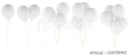 White glossy helium balloons grouped from one to five. Blank Mockup for Design or Celebration Template, 3D rendering 126789402