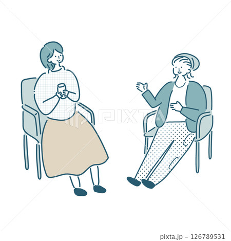 キャンプする人たちのシンプルな線画のベクターイラスト 126789531