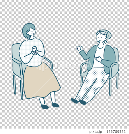 キャンプする人たちのシンプルな線画のベクターイラスト 126789531