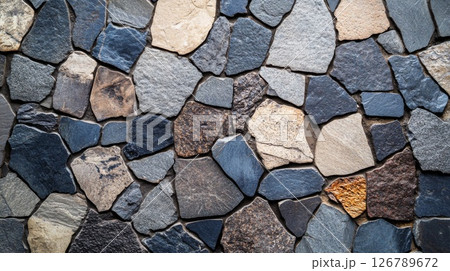 Irregular Grey and Brown Stone Wall Texture 126789672