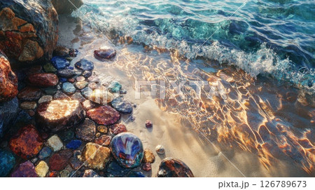 Colorful Stones on a Sunny Beach Shore 126789673