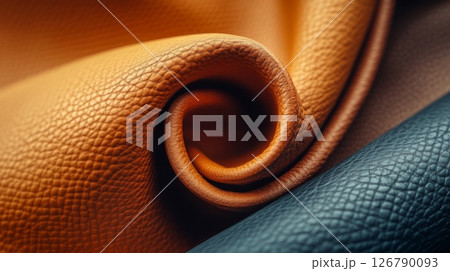 Close-Up of Swirled Brown and Teal Leather Textures 126790093