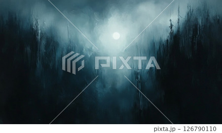 Dark City at Night, Moonlit Fog, Teal and Blue Hues Dark City at Night, Moonlit Fog, Teal and Blue Hues 126790110