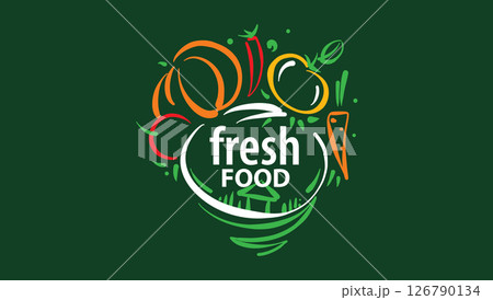 Vector painted emblem with the inscription fresh food Vector painted emblem with the inscription fresh food 126790134