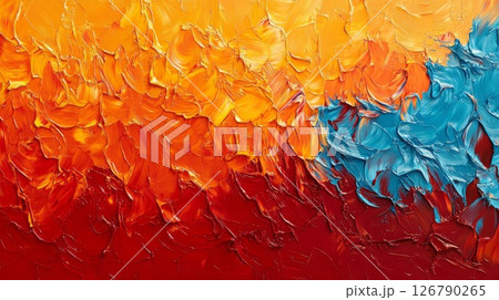 Abstract Impasto Painting with Orange Red and Blue 126790265