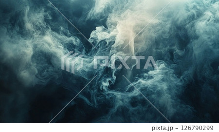 Abstract Swirling Blue and White Smoke Clouds 126790299
