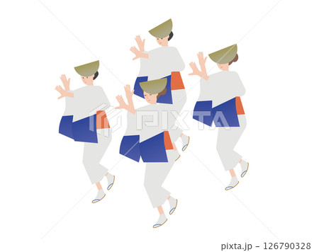 日本の夏祭りで町流しを踊る女性のイラスト 日本の夏祭りで町流しを踊る女性のイラスト 126790328