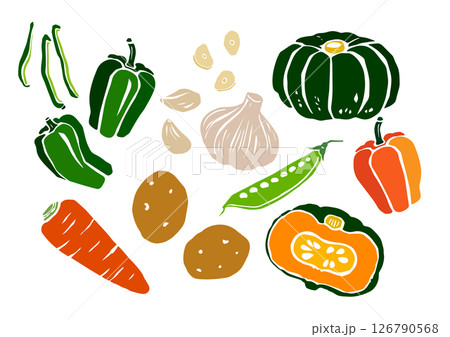 レトロな手書きの野菜イラストセット レトロな手書きの野菜イラストセット 126790568