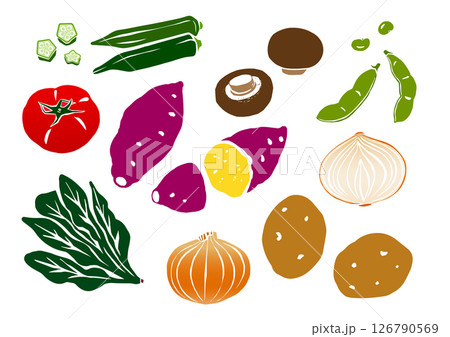レトロな手書きの野菜イラストセット レトロな手書きの野菜イラストセット 126790569