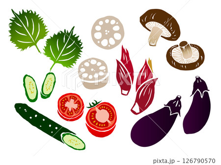 レトロな手書きの野菜イラストセット 126790570